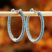 Schattige Vrouwelijke Blauwe Zirkoon Oorbel Klassieke Gouden Kleur Bruiloft Sieraden Trendy Bruid Kristal Ronde Oorbellen Voor Vrouwen
