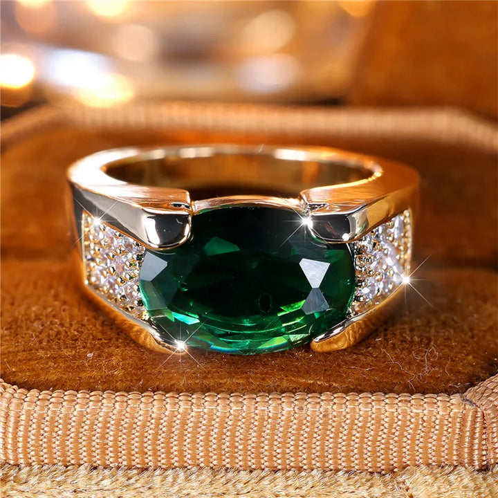 Mannelijke Vrouwelijke Groene Zirkoon Stenen Ring Trendy Geel Goud Kleur Engagement Leuke Bruid Bruiloft Sieraden Cadeau Voor Vrouwen Mannen