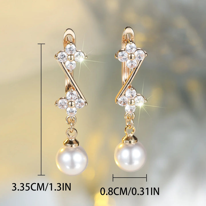 Witte Parel Zirkoon Steen Bloem Hoepel Oorbellen Luxe Vrouwelijke Gouden Kleur Bruiloft Sieraden Voor Vrouwen