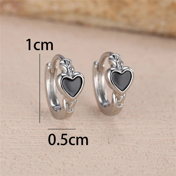 Charme Vrouwelijke Zwart Emaille Leuke Liefde Hart Hoepel Oorbellen Zilver Kleur Eenvoudige Bruiloft Sieraden Voor Vrouwen