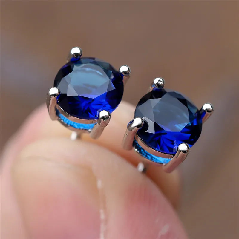 Luxe Vrouwelijke Kristal Groene Steen Charme Zilver Kleur Stud Oorbellen Leuke Ronde Zirkoon Bruiloft Sieraden Voor Vrouwen