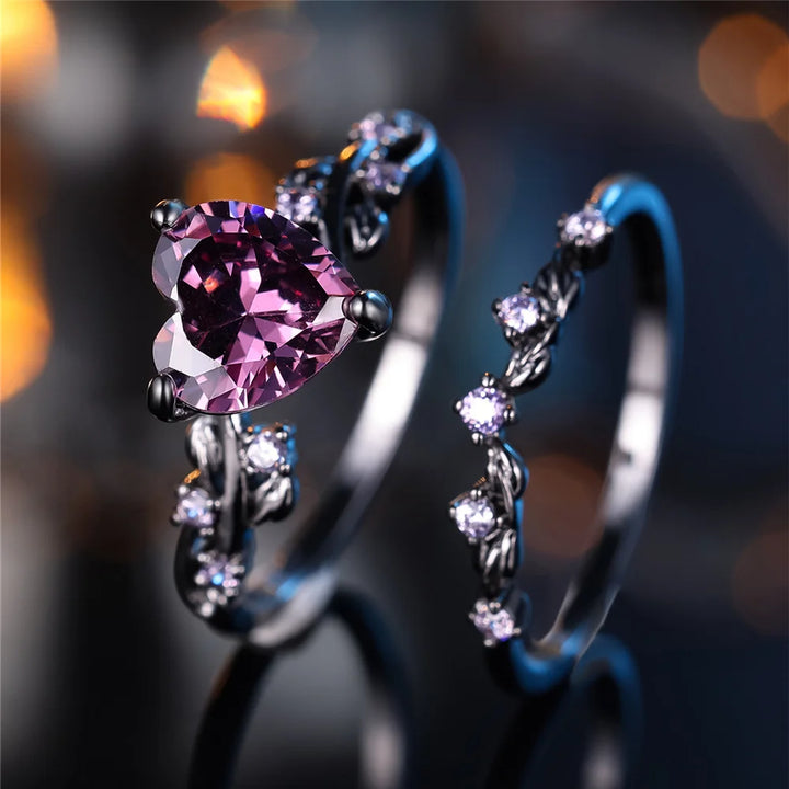Noir Rouge | Heart Crystal Ring Set