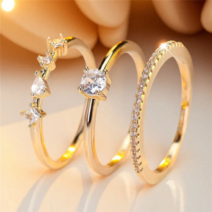 Camellia | White Crystal Bridal Ring Set