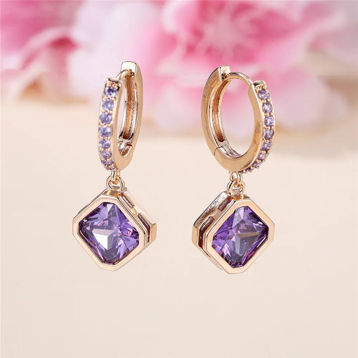 Lilacelle Purple Crystal Hoop Earrings hero view