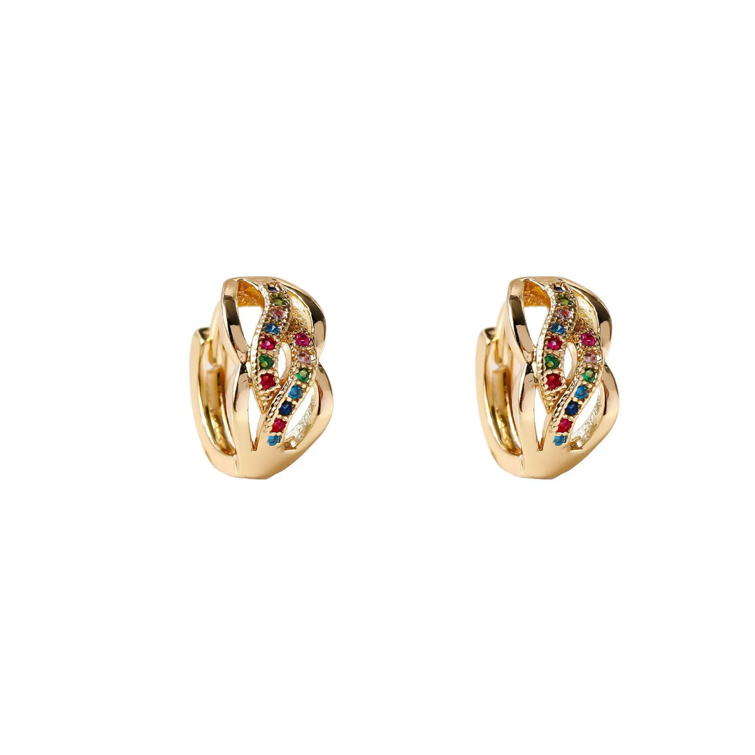 Schattige Vrouwelijke Kleurrijke Helix Zirkoon Steen Oorringen Elegante Gouden Kleur Bruiloft Sieraden Voor Vrouwen