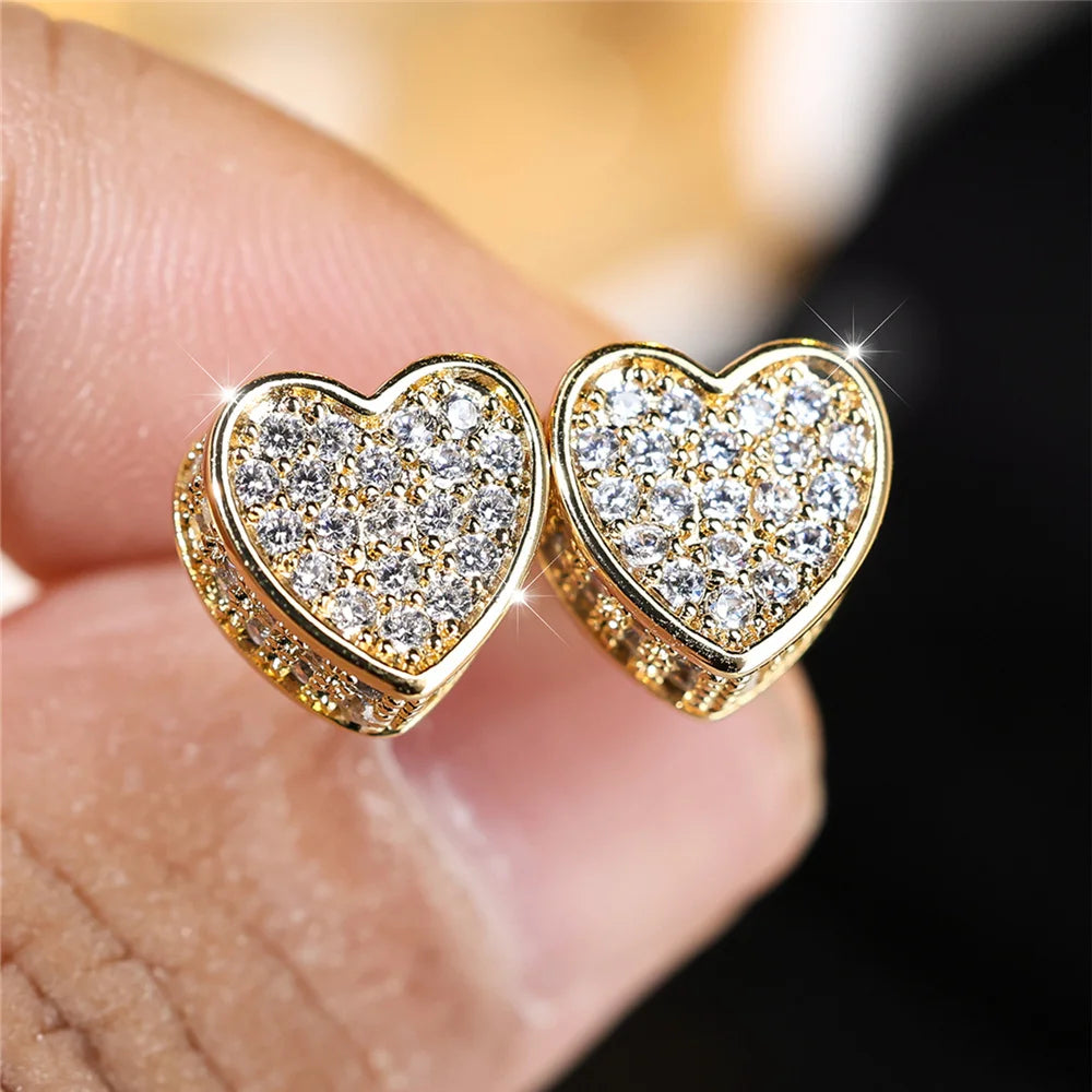Schattige Vrouwelijke Witte Hart Zirkoon Steen Stud Oorbellen Goud Kleur Sierlijk Cadeau Bruiloft Sieraden Voor Vrouwen