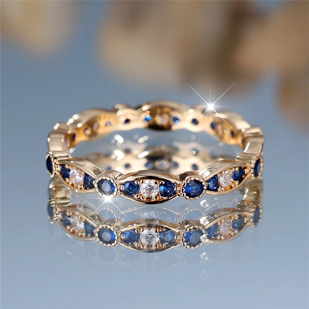 Cielina | Blue &amp; White Round Crystal Ring