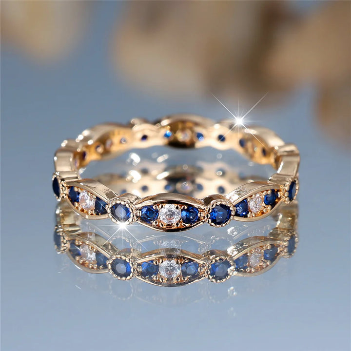 Cielina | Blue &amp; White Round Crystal Ring