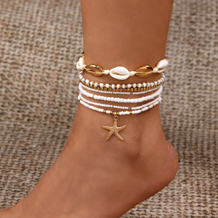 Mariselle | Starfish &amp; Shell Layered Anklet Set