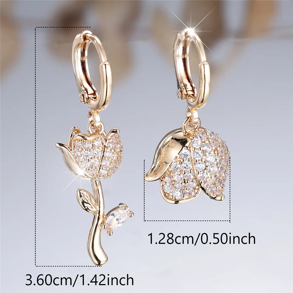 Charme Vrouwelijke Witte Kristal Zirkoon Steen Roos Bloem Hoepel Oorbellen Goud Kleur Eenvoudige Bruiloft Sieraden Voor Vrouwen