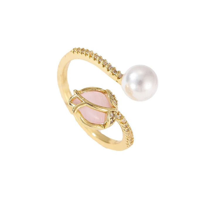 Charme Vrouwelijke Witte Parel Bloem Verstelbare Open Ring Goud Kleur Leuke Gift Bruiloft Sieraden Voor Vrouwen