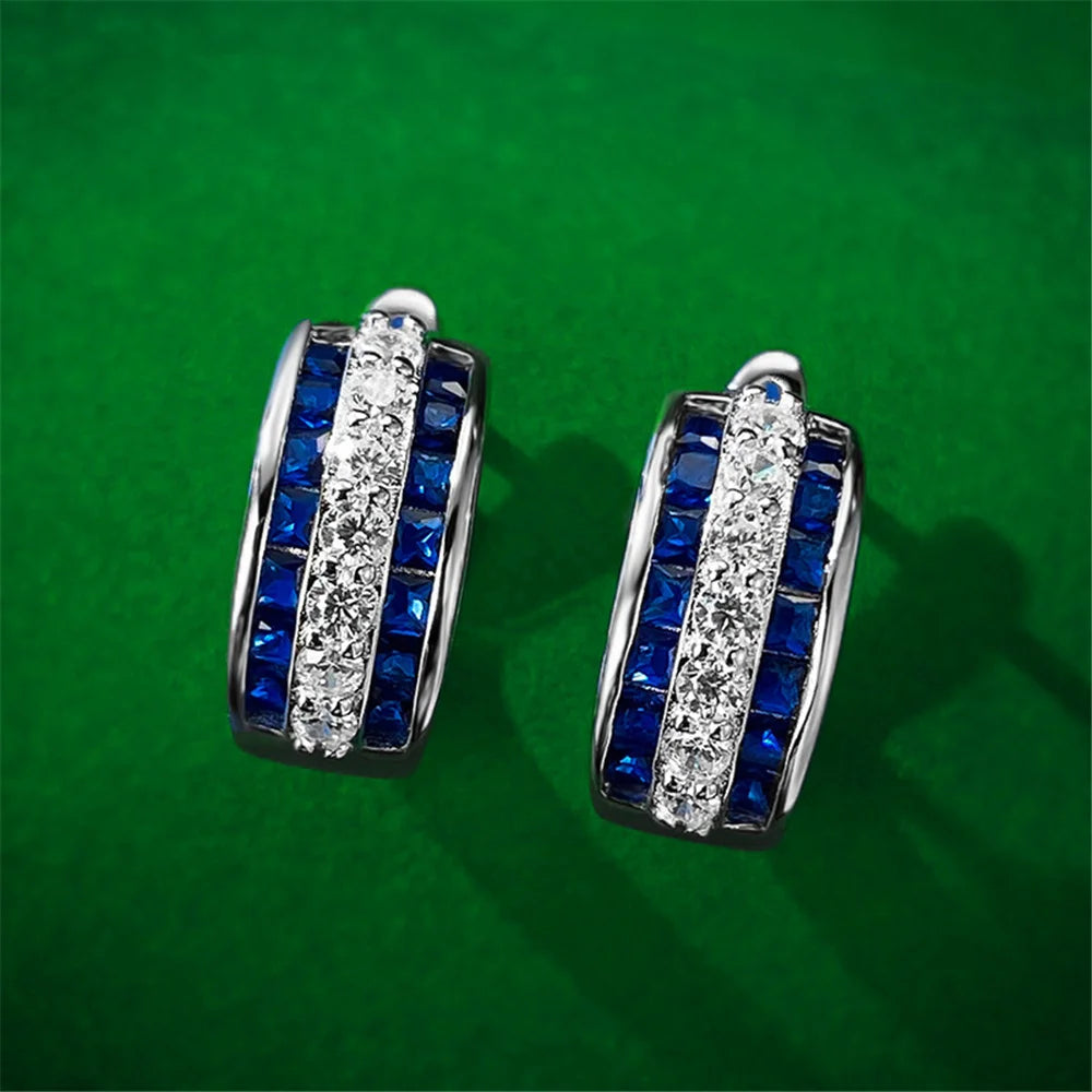 Schattige Vrouwelijke Witte Blauwe Zirkoon Steen Ronde Oorringen Mode Zilveren Kleur Bruiloft Sieraden Voor Vrouwen