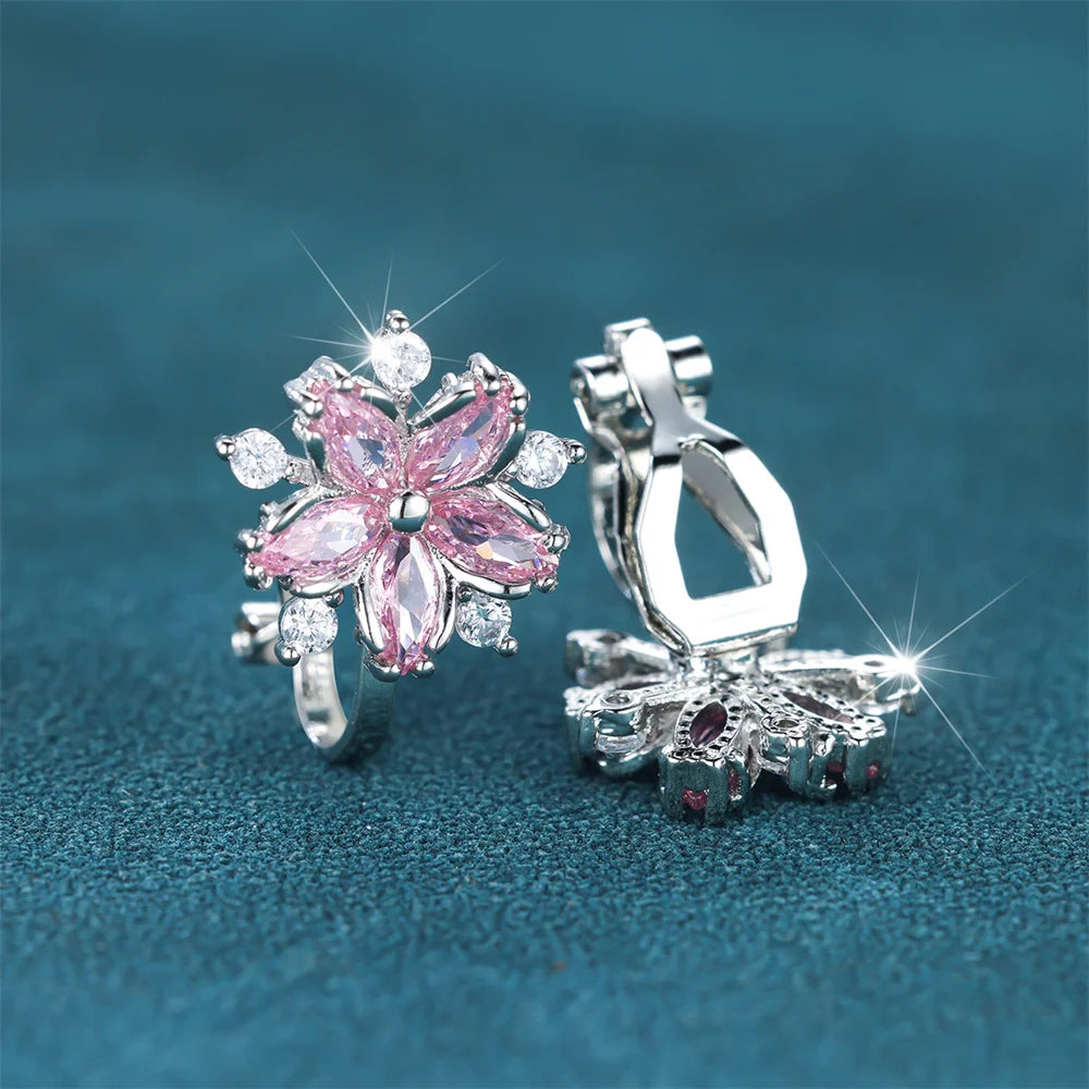 Luxe Vrouwelijke Kleine Paarse Zirkoon Stenen Clip Oorbellen Charme Zilveren Kleur Bruiloft Sieraden Voor Vrouwen