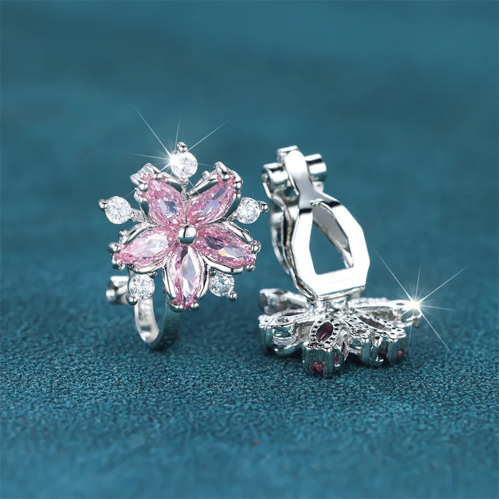 Luxe Vrouwelijke Kleine Paarse Zirkoon Stenen Clip Oorbellen Charme Zilveren Kleur Bruiloft Sieraden Voor Vrouwen