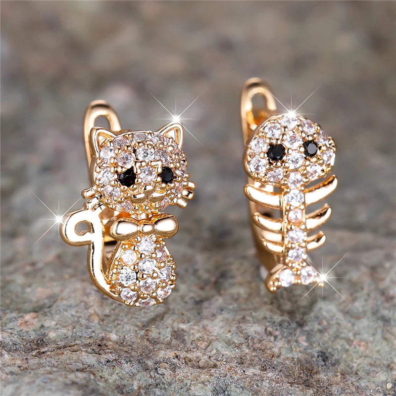 Whimsy Cat and Fish Hoop Earrings styled view