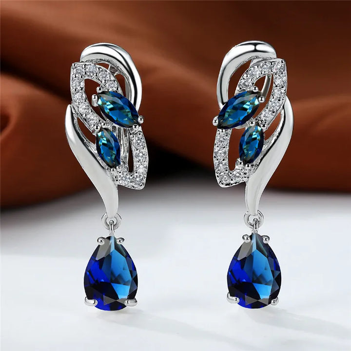 Luxe Vrouwelijke Groene Steen Zilver Kleur Clip Oorbellen Voor Vrouwen Charm Crystal Zirkoon Bruiloft Sieraden