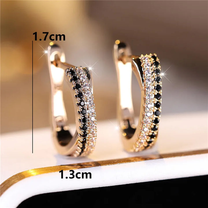 Luxe Vrouwelijke Zwart Wit Zirkoon Steen Clip Oorbellen Charme Goud Kleur Bruiloft Sieraden Voor Vrouwen