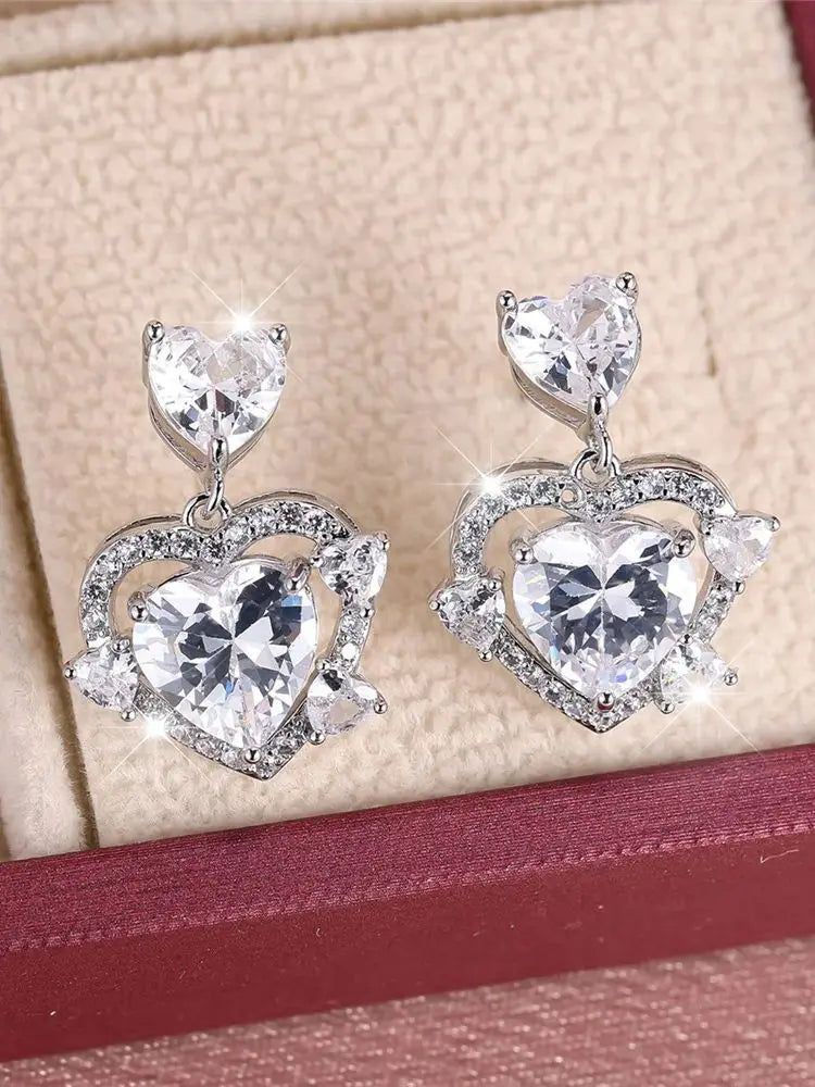 Leuke vrouwelijke steen wit roze zirkoon liefde hart Stud Oorbellen zilveren kleur bruiloft sieraden voor vrouwen