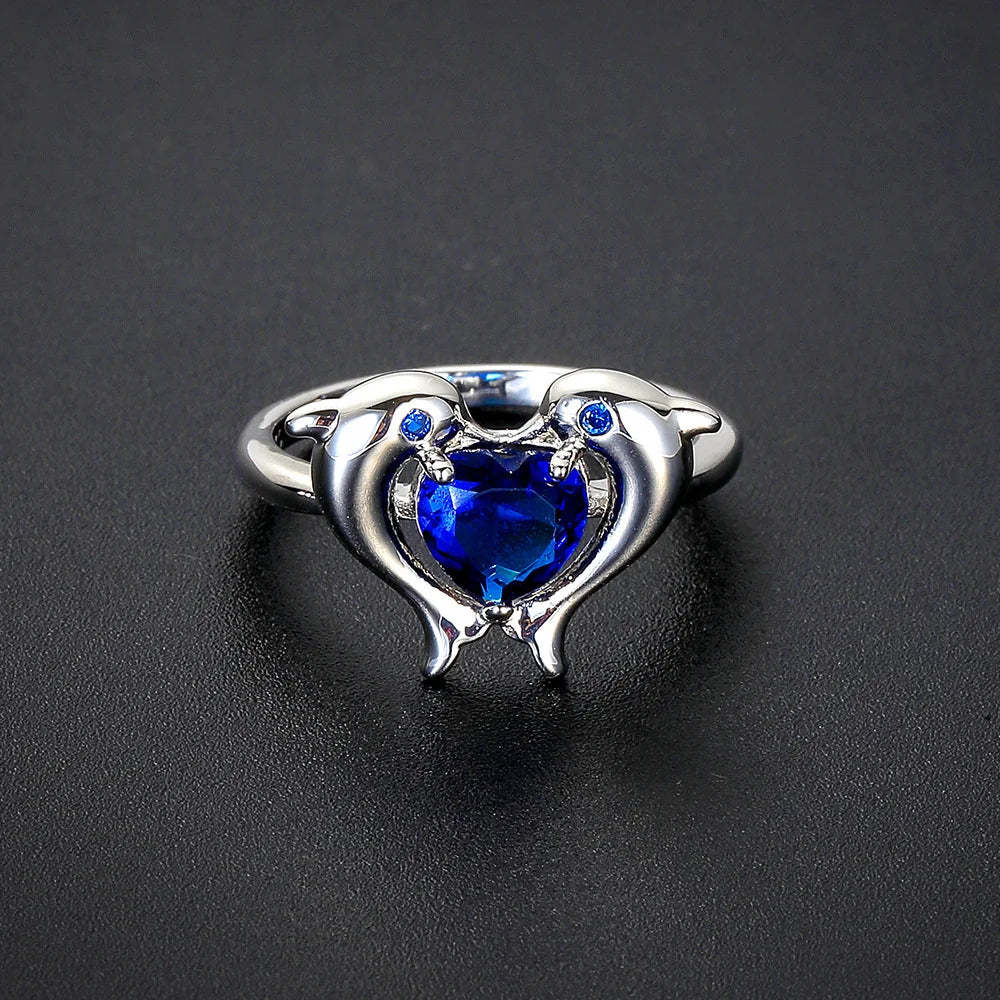 Marina Blue Dolphin Heart Ring close-up detail