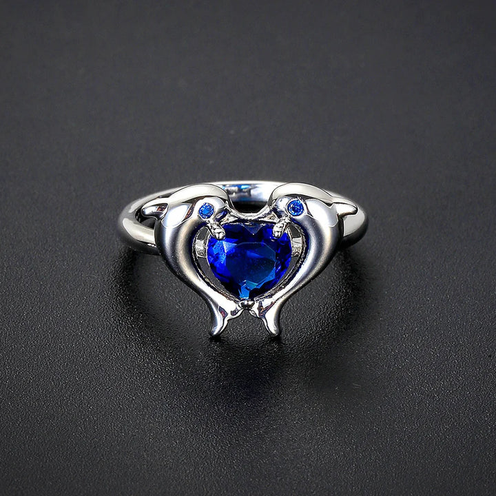 Marina Blue Dolphin Heart Ring close-up detail