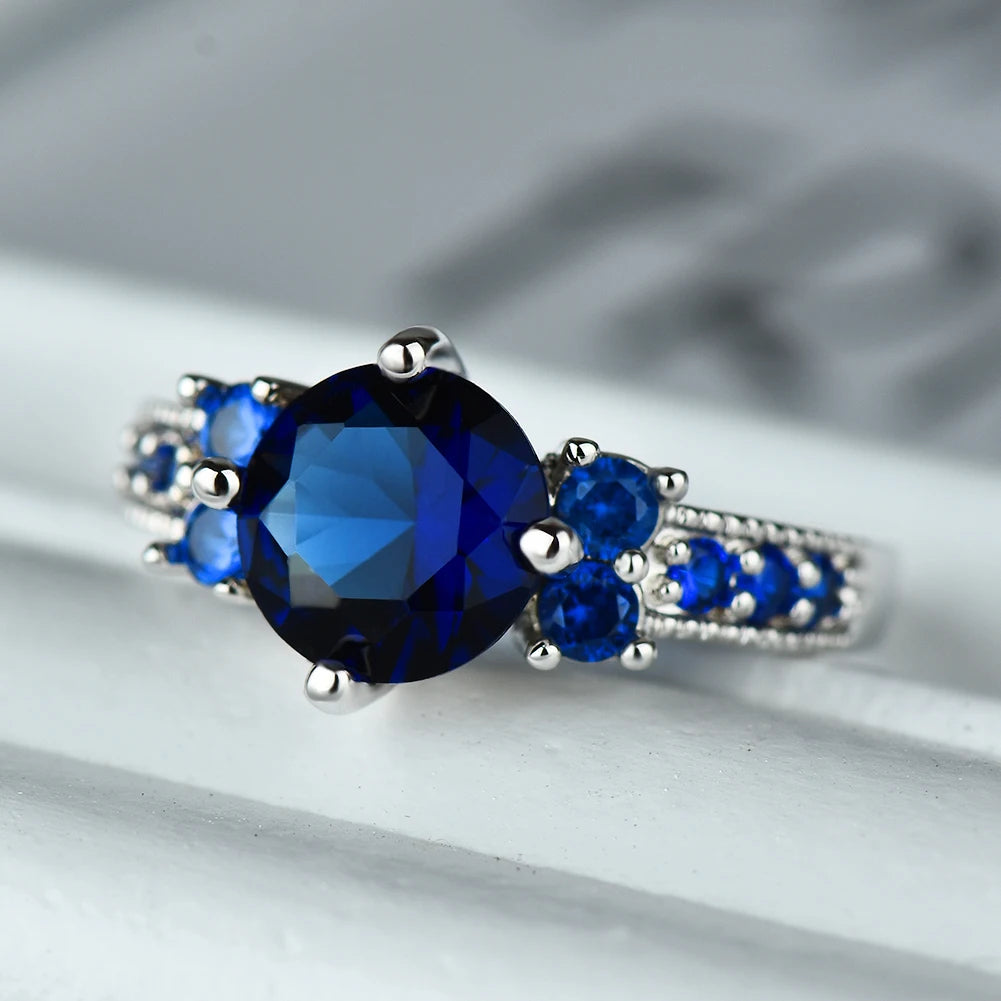 Luxe Vrouwelijke Charme Groen Roze Kristal Zilveren Kleur Ringen Voor Vrouwen Ronde Stenen Verloving Bruiloft Sieraden