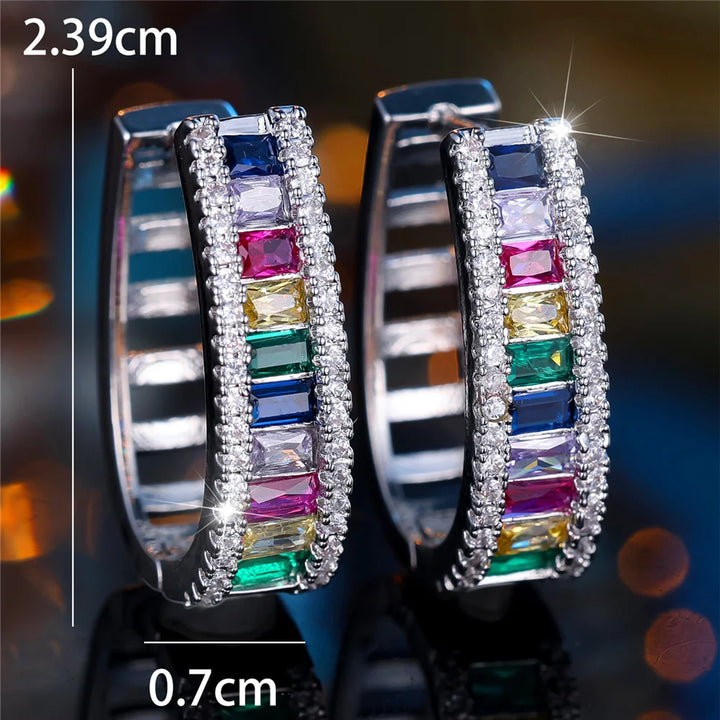 Charme Vrouwelijke Regenboog Zirkoon Steen Oorringen Mode Zilveren Kleur Bruiloft Sieraden Voor Vrouwen