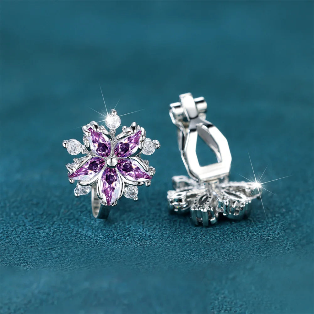 Luxe Vrouwelijke Kleine Paarse Zirkoon Stenen Clip Oorbellen Charme Zilveren Kleur Bruiloft Sieraden Voor Vrouwen