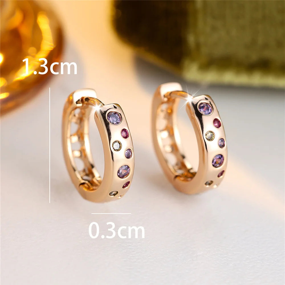 Charme Vrouwelijke Regenboog Kristal Zirkoon Steen Hoepel Oorbellen Goud Kleur Eenvoudige Bruiloft Sieraden Voor Vrouwen