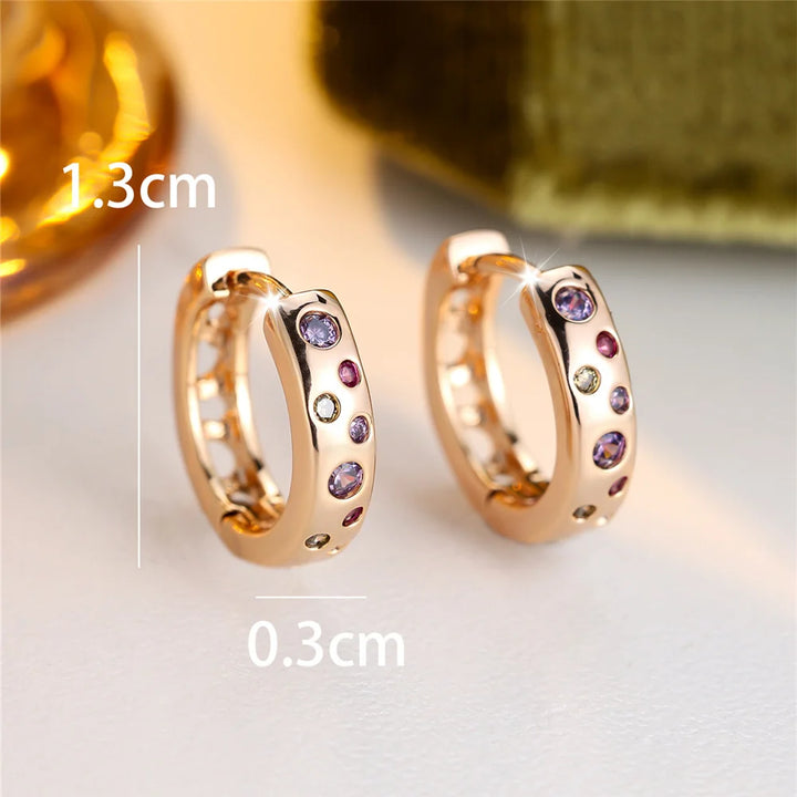 Charme Vrouwelijke Regenboog Kristal Zirkoon Steen Hoepel Oorbellen Goud Kleur Eenvoudige Bruiloft Sieraden Voor Vrouwen
