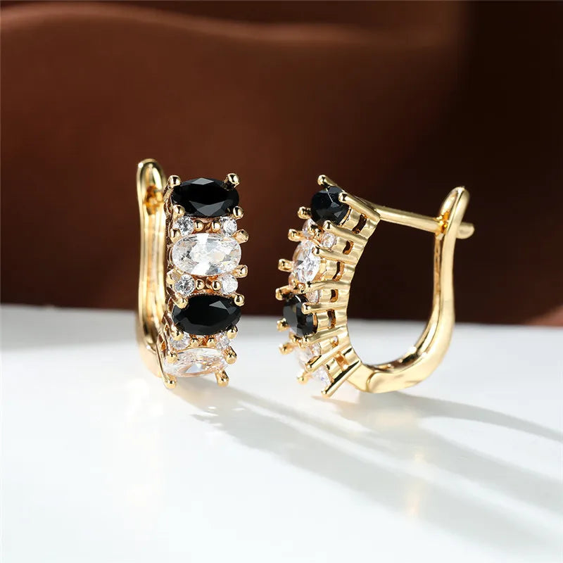Noirelle Black and White Oval Hoop Earrings alternate view