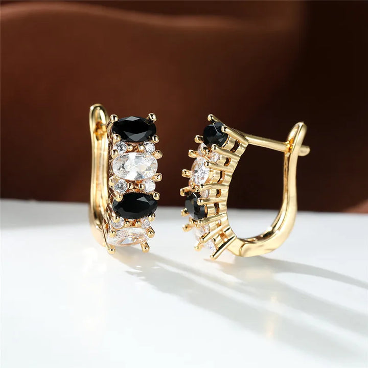 Noirelle Black and White Oval Hoop Earrings alternate view
