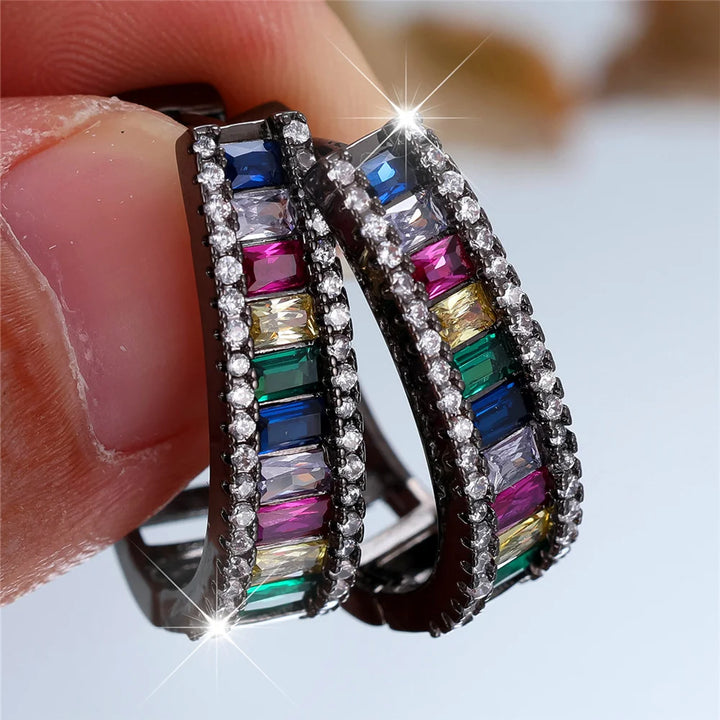 Charme Vrouwelijke Regenboog Zirkoon Steen Oorringen Mode Zilveren Kleur Bruiloft Sieraden Voor Vrouwen