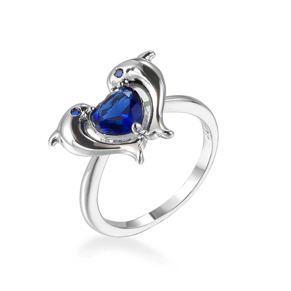 Marina Blue Dolphin Heart Ring styled view