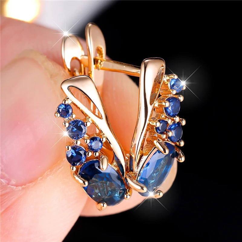 Azurelle Blue Oval Hoop Earrings hero view