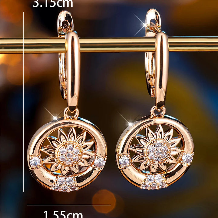 Luxe vrouwelijke witte zirkoon steen zonnebloem hoepel oorbellen mode vrouwelijke gouden kleur bruiloft sieraden voor vrouwen