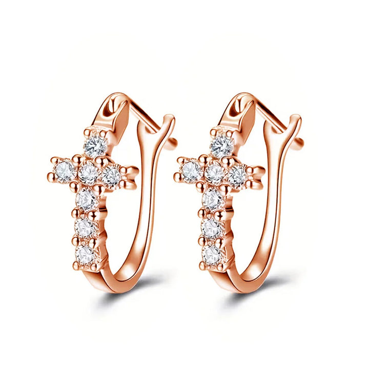 Grace Cross Crystal Hoop Earrings close-up detail