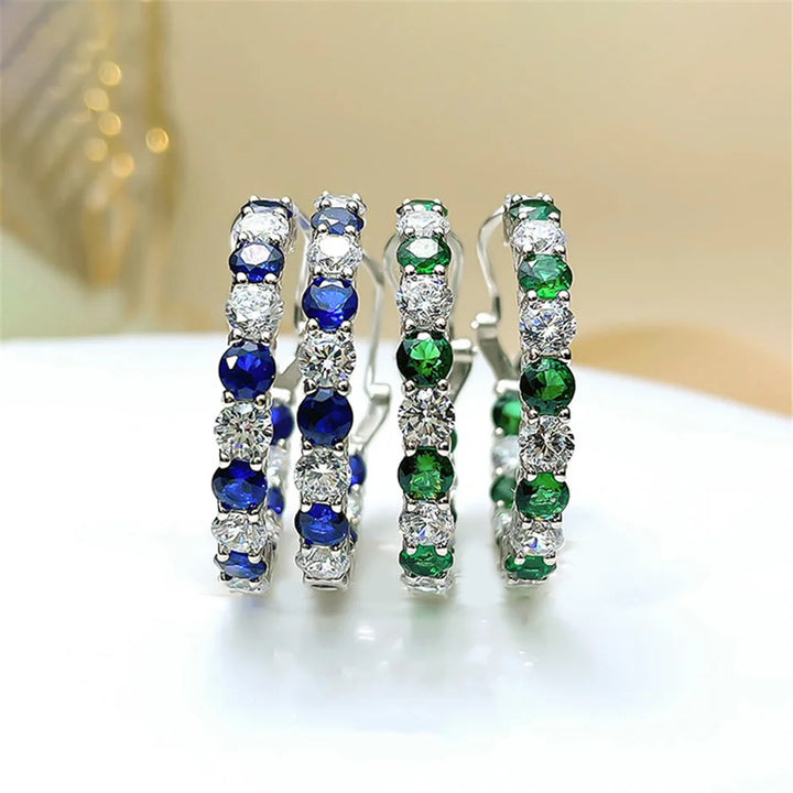 Schattige Vrouwelijke Witte Groene Blauwe Zirkoon Steen Ronde Clip Oorbellen Mode Zilveren Kleur Bruiloft Sieraden Voor Vrouwen