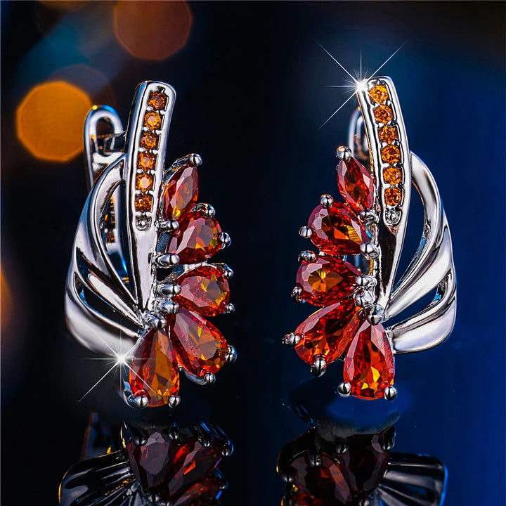 Rubina Red Crystal Hoop Earrings close-up detail