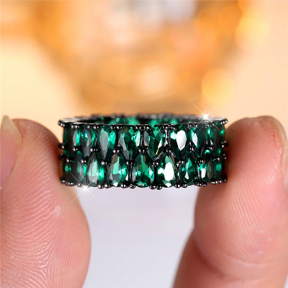 Verdant Noir | Green Crystal Ring