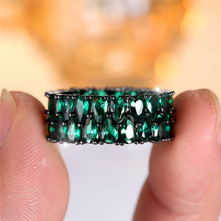 Verdant Noir | Green Crystal Ring