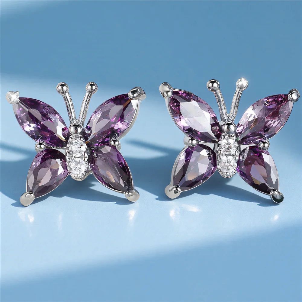 Violetta Butterfly Crystal Stud Earrings close-up detail