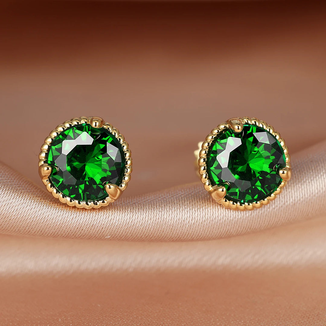 Leuke Vrouwelijke Geel Goud Kleur Veelkleurige Zirkoon Steen Stud Oorbellen Groen Blauw Rood Kristal Bruiloft Sieraden Voor Vrouwen