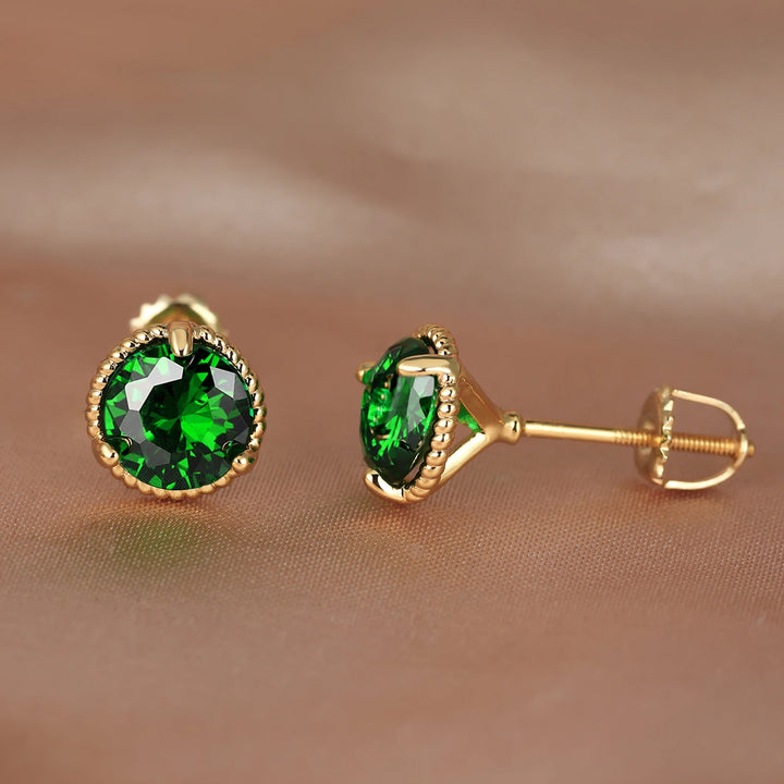 Leuke Vrouwelijke Geel Goud Kleur Veelkleurige Zirkoon Steen Stud Oorbellen Groen Blauw Rood Kristal Bruiloft Sieraden Voor Vrouwen