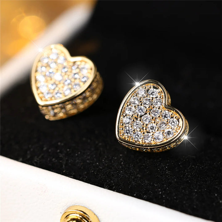Schattige Vrouwelijke Witte Hart Zirkoon Steen Stud Oorbellen Goud Kleur Sierlijk Cadeau Bruiloft Sieraden Voor Vrouwen