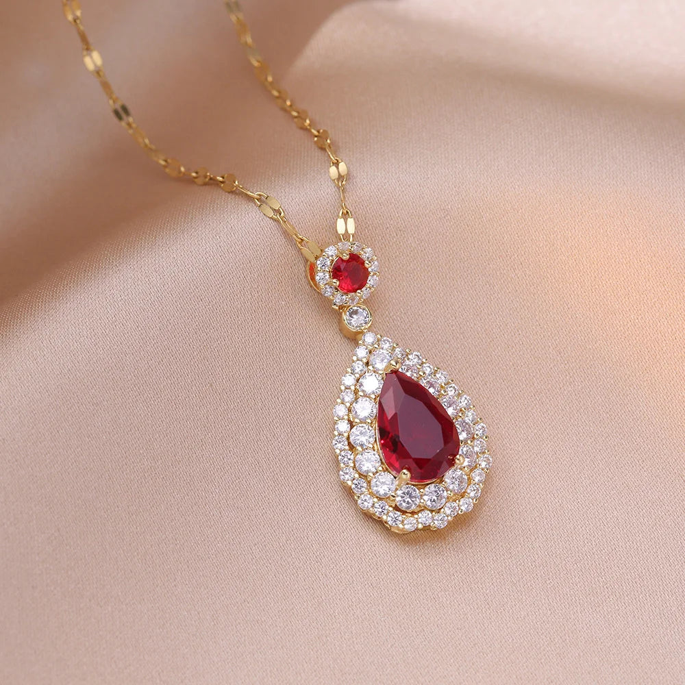 Verona | Red &amp; Green Teardrop Necklace