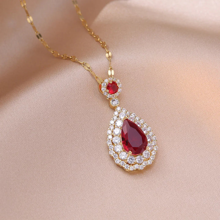 Verona | Red &amp; Green Teardrop Necklace