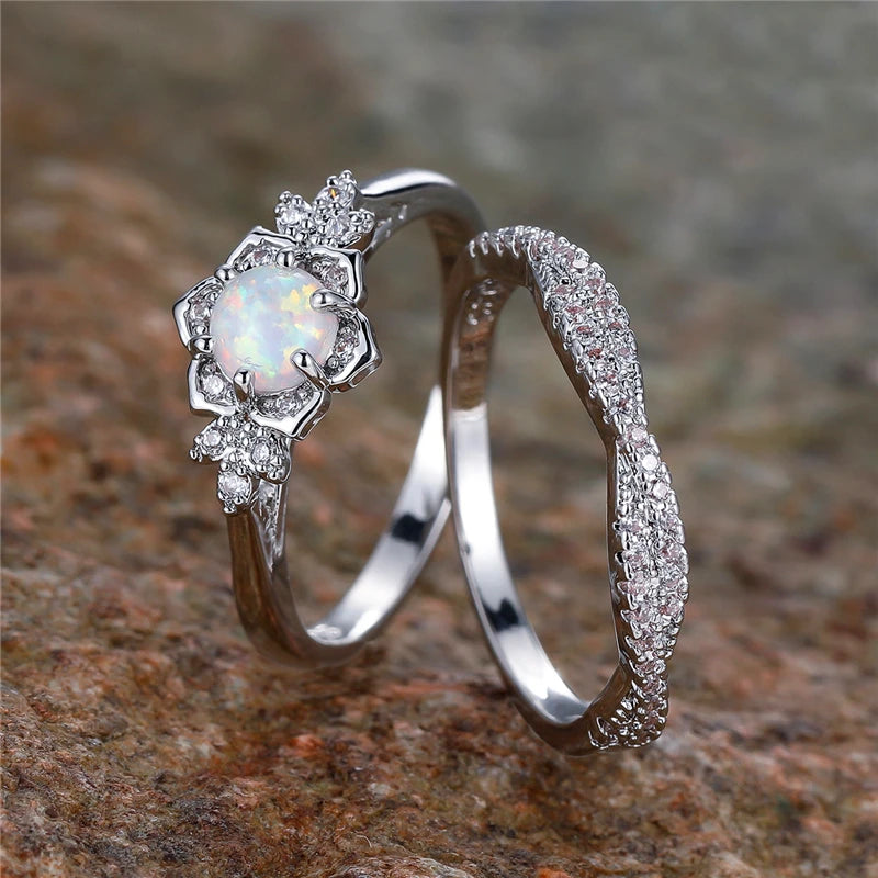 Fleur Opale | White Opal-Look Ring Set