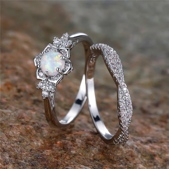 Fleur Opale | White Opal-Look Ring Set
