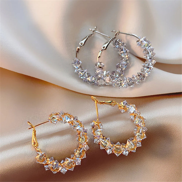 Charme Vrouwelijke Witte Steen Hoepel Oorbellen Goud Zilver Kleur Eenvoudige Ronde Bruiloft Sieraden Voor Vrouwen