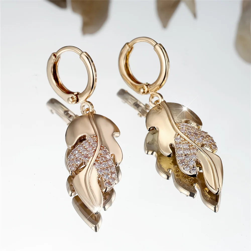 Laurena | White Crystal Leaf Hoop Earrings